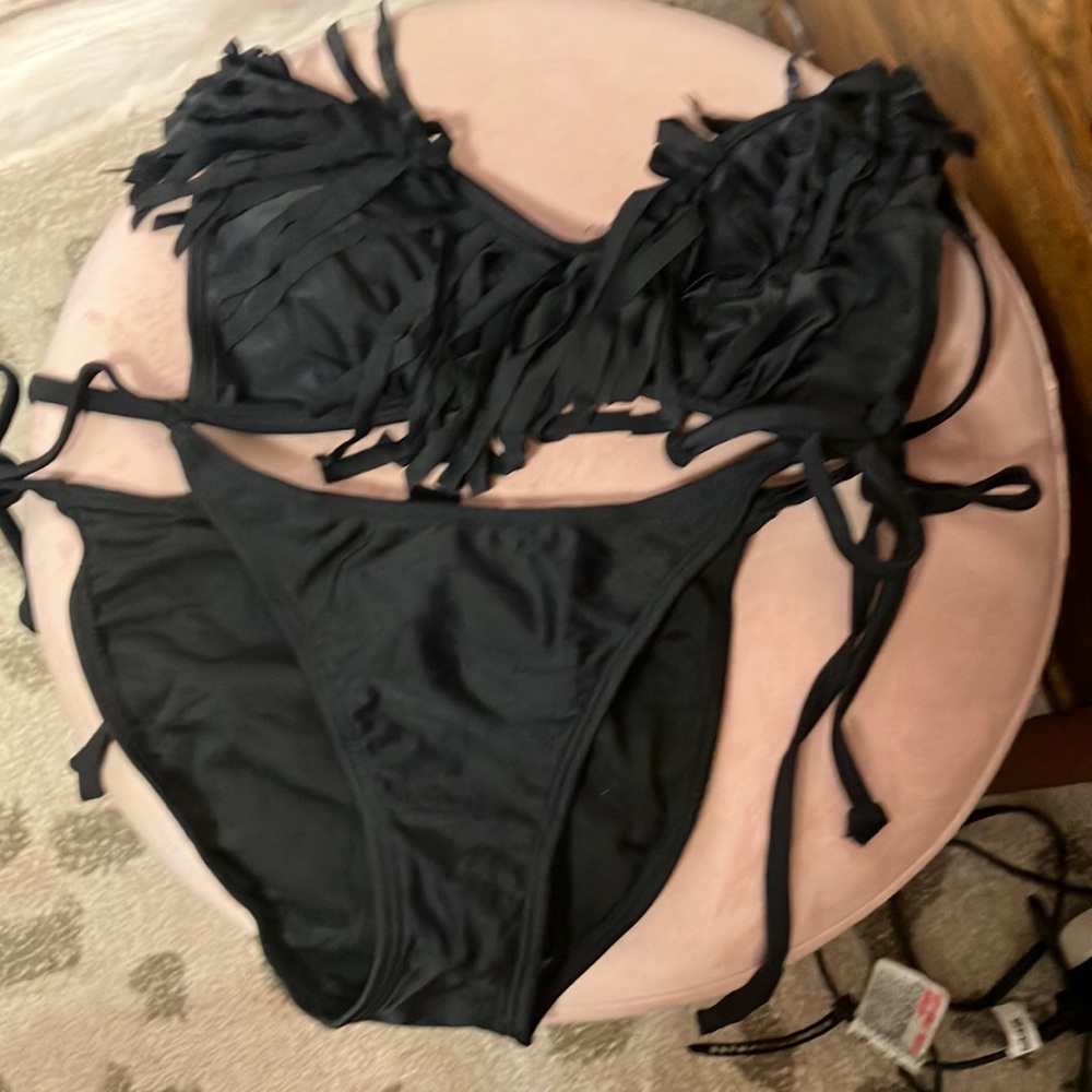Black fringe sexy bikini NWOT size small